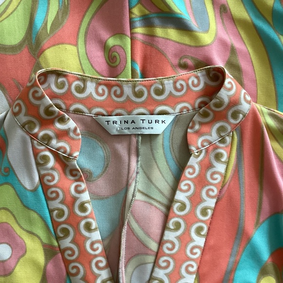 Trina Turk Silk Jersey Abstract Psychedelic Tide Pool Print Tunic Mini Dress - Picture 8 of 9